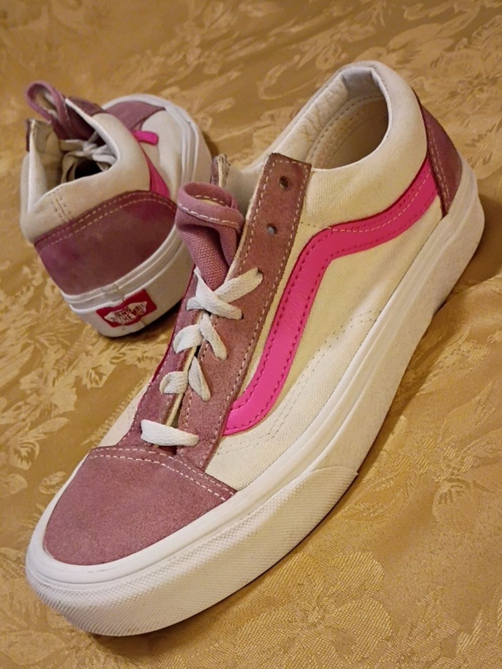 VANS  Pink Brown Suede & Cream Canvas Old Skool Women's 7.5 Men's 6.0 Sneaker